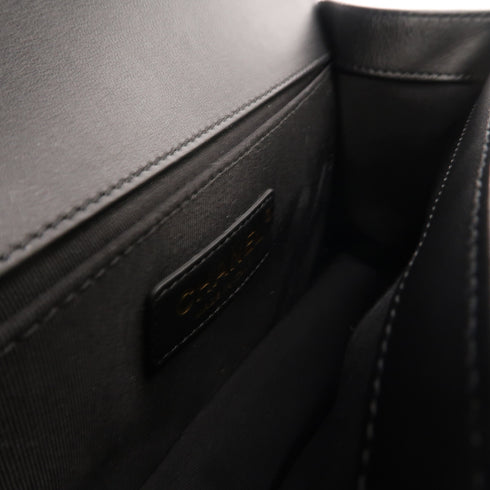 CHANEL Quilted CC GHW Boy 25 Chain Shoulder Bag Calfskin Leather Black