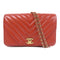 CHANEL Herringbone CC GHW Chain Shoulder Bag Calfskin Leather Red