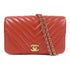 CHANEL Herringbone CC GHW Chain Shoulder Bag Calfskin Leather Red