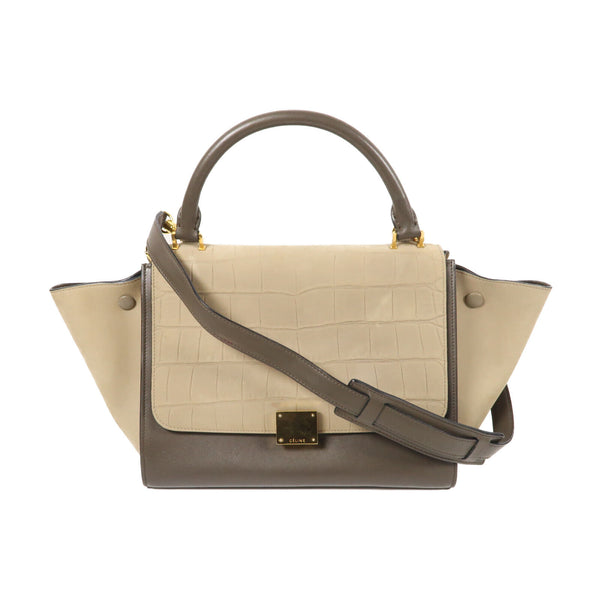 CELINE GHW Trapeze 2 Way Shoulder Bag Handbag Calfskin Leather Beige