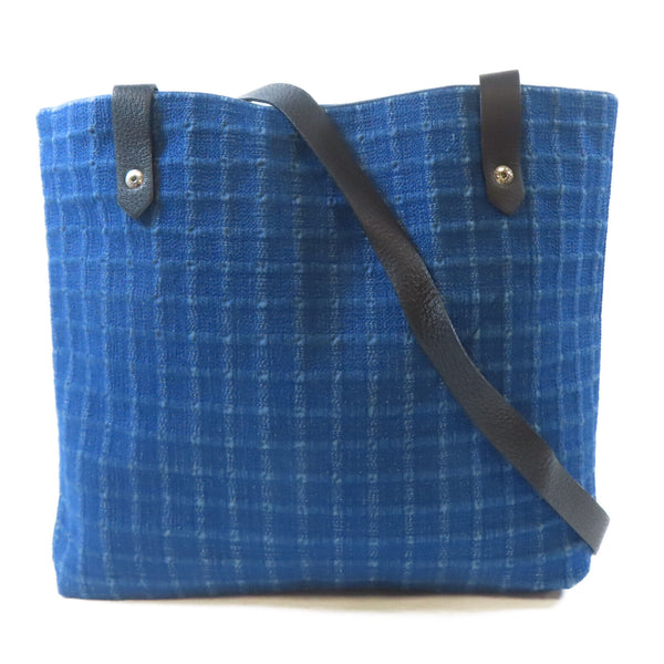 HERMES PHW Amedaba Shoulder Tote Bag Canvas Blue