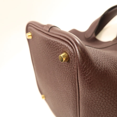 HERMES GHW Picotin PM Tote Bag Clemence Leather 47 Chocolat