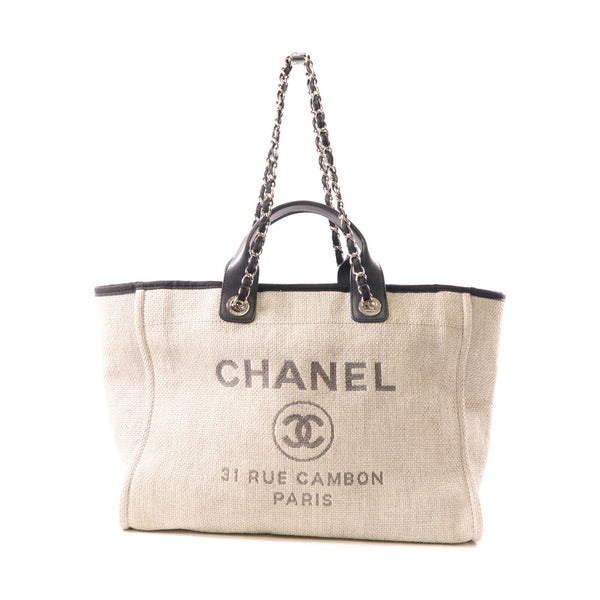 CHANEL CC SHW Deauville Tote 2 Way Bag Straw Grey/Black