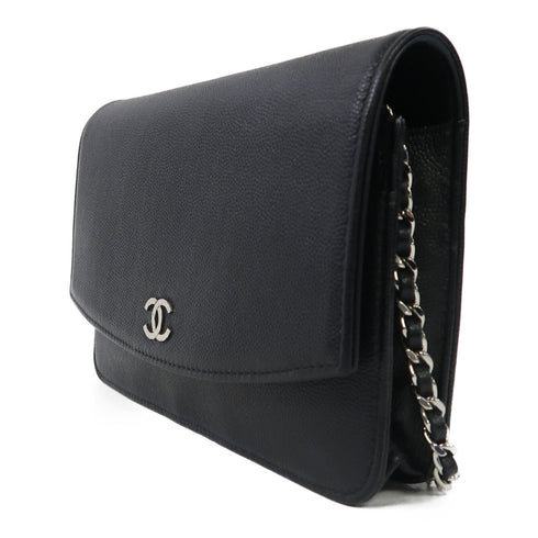 CHANEL Quilted CC SHW Wallet On Chain Shoulder Bag Calfskin Leather Black