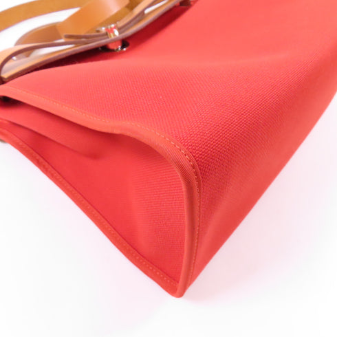 HERMES PHW Herbag PM 2 Way Shoulder Bag Canvas Leather Rouge Tomate