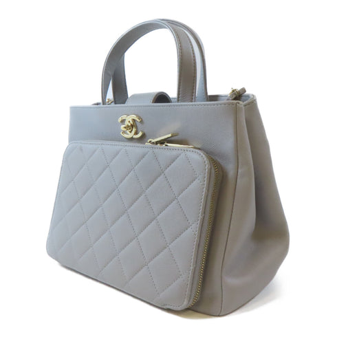 CHANEL Quilted CC GHW 2 Way Chain Shoulder Bag A93750 Calfskin Leather Grey