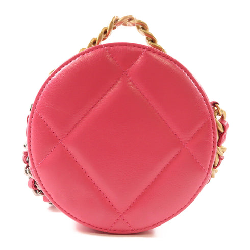 CHANEL CC 19 Round Bag 2 Way Shoulder Bag Chain Crossbody Leather Pink