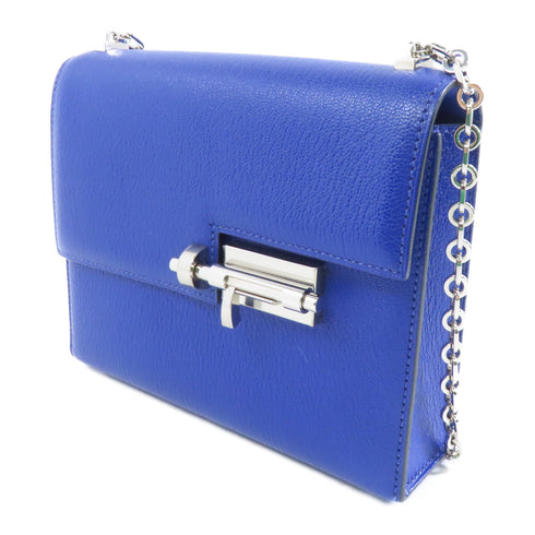 HERMES PHW Verrou Mini Chain Shoulder Bag Chevre Leather Blue Electric