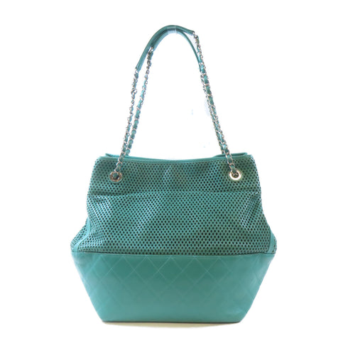 CHANEL Quilted CC SHW Chain Shoulder Handbag Lambskin Leather Green