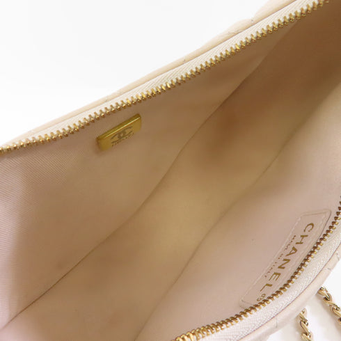 CHANEL Quilted CC GHW Small Hobo Chain Shoulder Bag Lambskin Leather Beige