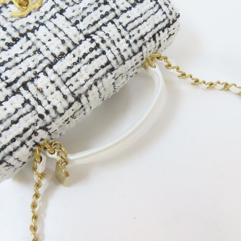 CHANEL CC GHW 2 Way Shoulder Crossbody Handbag Tweed Black White