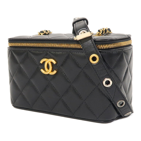 CHANEL Quilted CC Chain Shoulder Bag Lambskin Leather Black