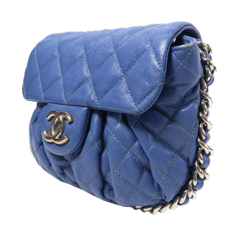 CHANEL Quilted CC SHW Chain Shoulder Bag Calfskin Leather Blue v1