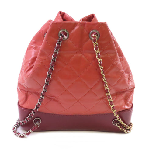 CHANEL Quilted SHW CC Gabrielle Backpack Rucksack Calfskin Leather Wine-Red