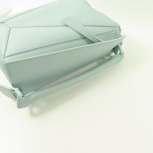 LOEWE GHW Small Puzzle 2 Way Shoulder Bag Handbag Calfskin Leather Light Blue