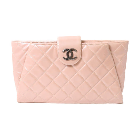 CHANEL Quilted CC SHW Clutch Bag Calfskin Leather Pink