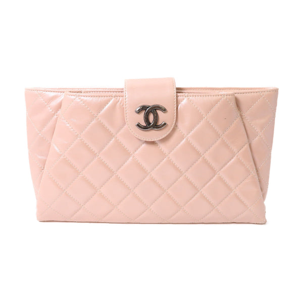 CHANEL Quilted CC SHW Clutch Bag Calfskin Leather Pink