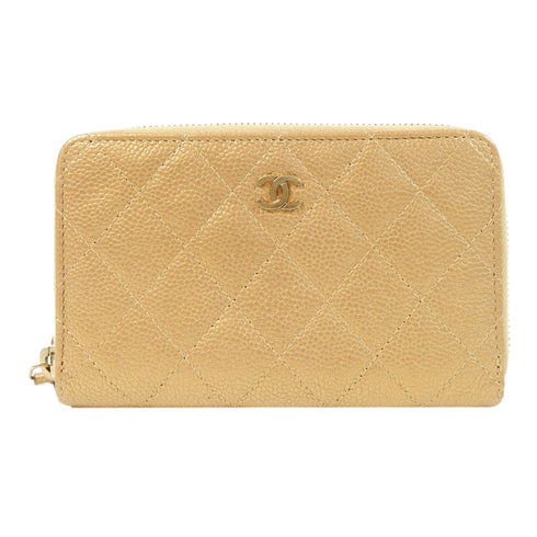 CHANEL Quilted CC GHW Wallet Calfskin Leather Gold