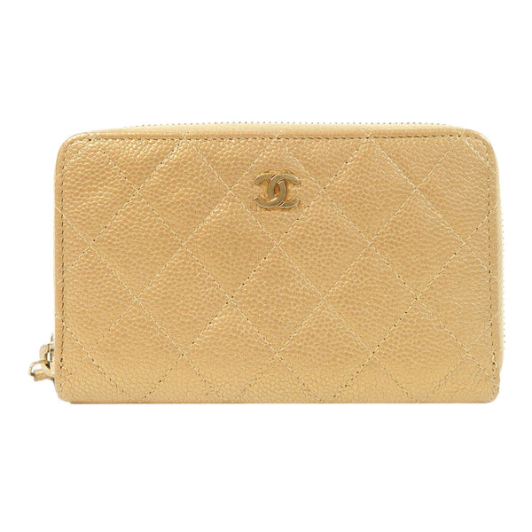 CHANEL Quilted CC GHW Wallet Calfskin Leather Gold