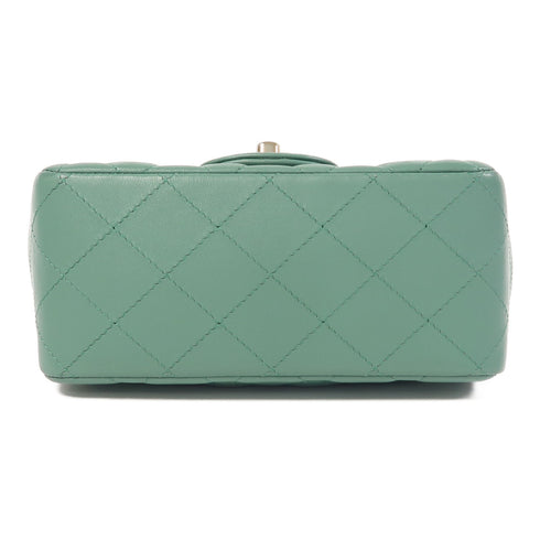 CHANEL Quilted CC GHW Mini Classic 17 Chain Shoulder Bag Lambskin Leather Green