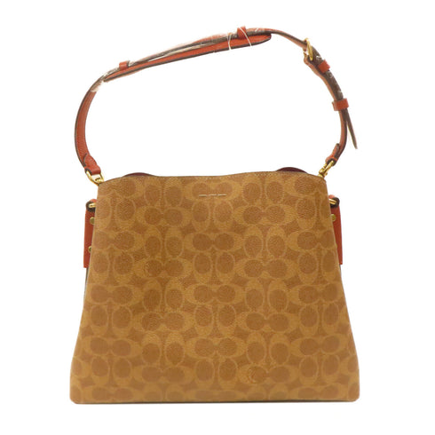 COACH GHW 2 Way Shoulder Bag Handbag Coated Canvas Brown v1