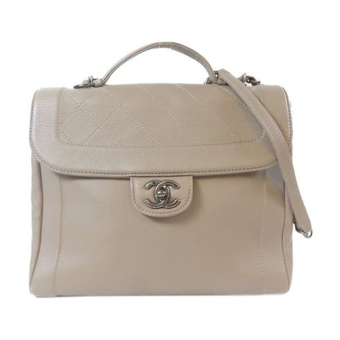 CHANEL Quilted CC SWH 2 Way Chain Shoulder Handbag Caviar Leather Khaki Beige