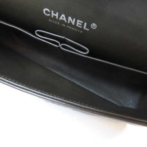 CHANEL Quilted CC SHW Classic Double Flap Chain Shoulder Bag Lambskin Black Red