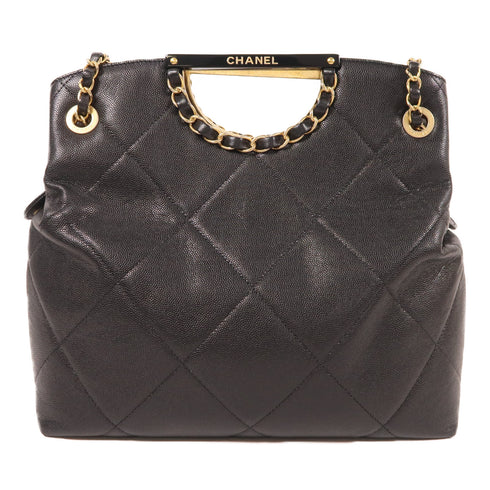 CHANEL CC GHW 2 Way Shoulder Bag Calfskin Leather Black