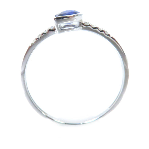 Jewelry 0.38ct Sapphire0.05ct Diamond Ring US#5.25 18K White Gold