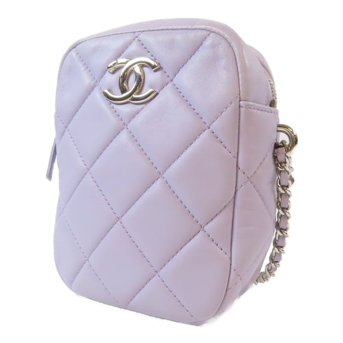 CHANEL Quilted CC SHW Chain Shoulder Bag Lambskin Leather Purple