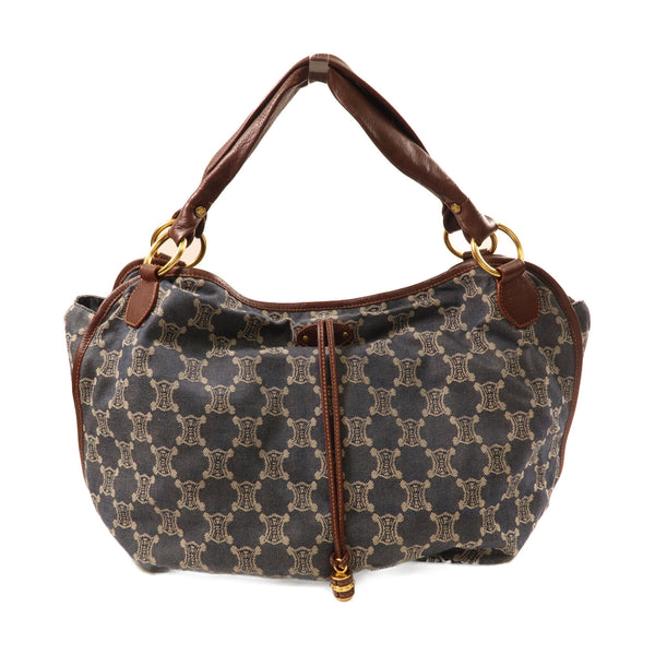 CELINE GHW Shoulder Bag Denim Leather Blue