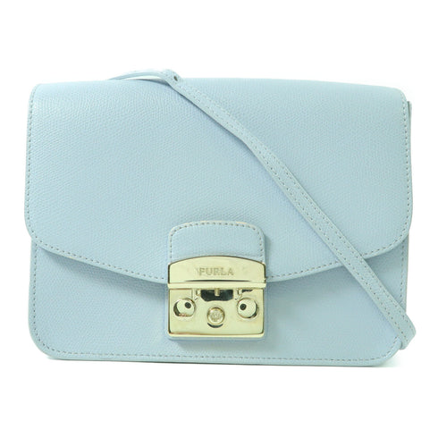FURLA GHW Chain Shoulder Crossbody Bag Calfskin Leather Light Blue