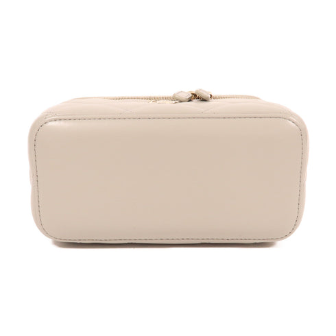 CHANEL CC GHW Vanity Case Chain Shoulder Bag Lambskin Leather Grey