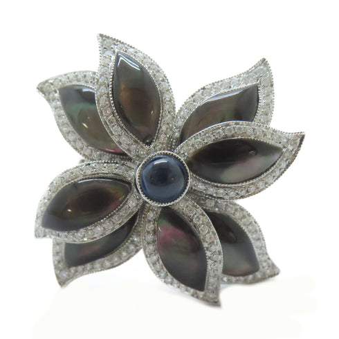 FINE JEWELRY 4.66ct Shell 0.83ct Diamond Ring 18K White Gold US#6.5