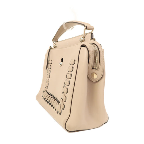 FENDI SHW Dotcom 2 Way Shoulder Bag Handbag Calfskin Leather Beige