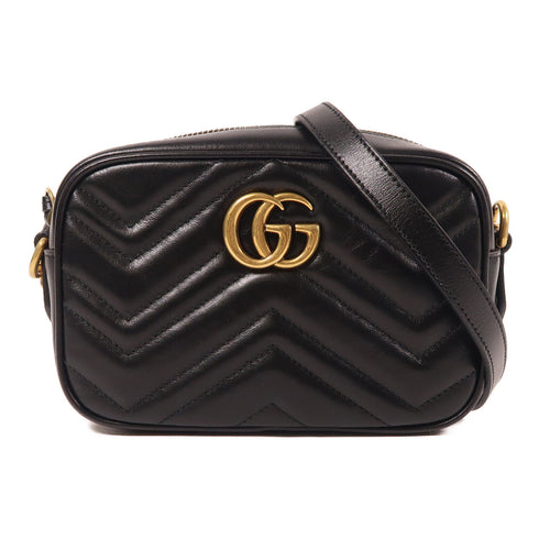 GUCCI GG GHW GG Marmont Chain Shoulder Bag 448065 Calfskin Leather Black