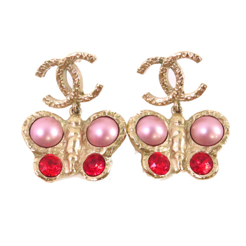 CHANEL CC GHW Earrings L22/C Metal PVC Red Light Purple Gold Tone Color