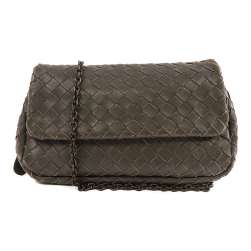 BOTTEGA VENETA Cowhide Leather Chain Shoulder Bag Shoulder Bag Gray Calfskin...