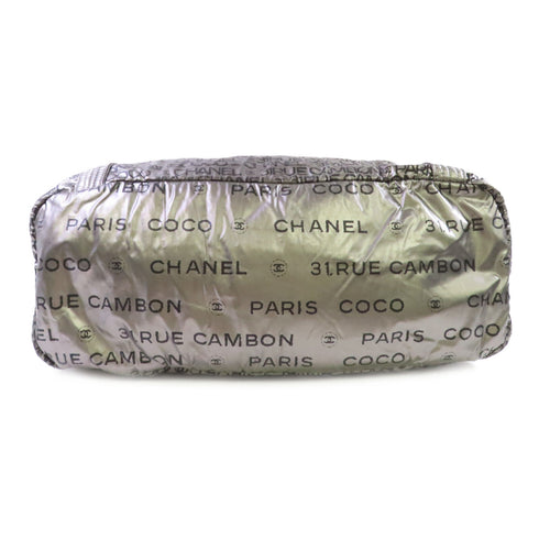 CHANEL CC SHW Tote Bag Shoulder Bag Nylon Silver Balck