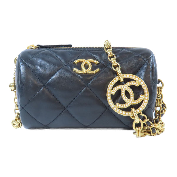 CHANEL Quilted CC GHW Bowling Bag Chain Shoulder Bag AS3384 Lambskin Black