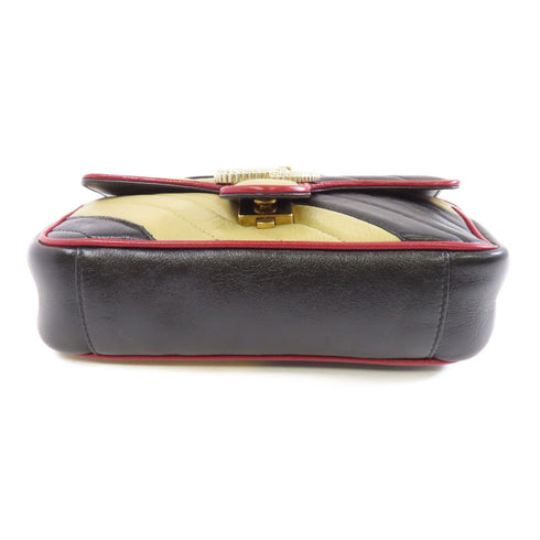GUCCI GHW GG Marmont Shoulder Bag Calfskin Leather Black Beige
