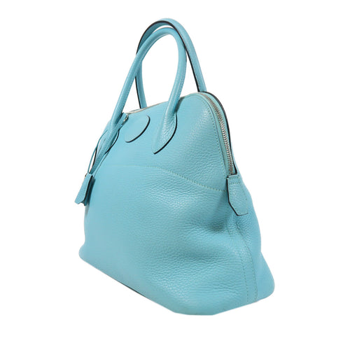 HERMES PHW Bolide 31 2 Way Shoulder Bag Handbag Clemence Leather Bleu Atoll/Blue