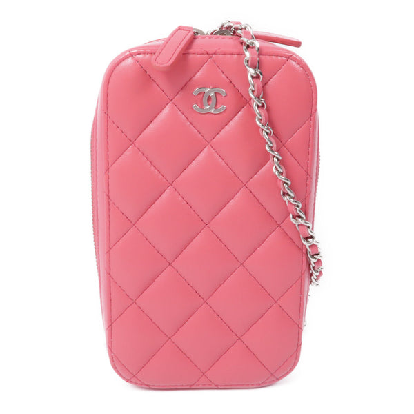 CHANEL CC SHW Phone Holder Chain Shoulder Bag Lambskin Leather Pink