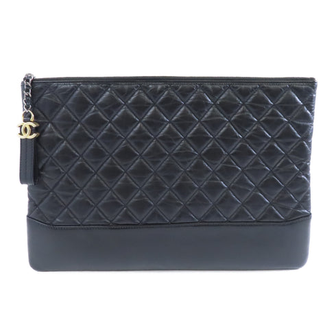 CHANEL Quilted CC GHW Clutch Bag Calfskin Leather Black