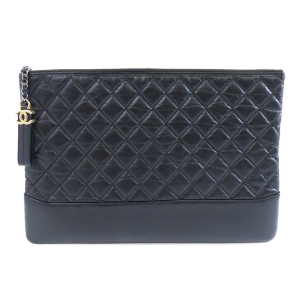 CHANEL Quilted CC GHW Clutch Bag Calfskin Leather Black