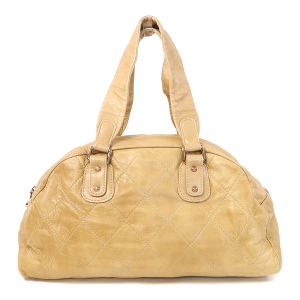 CHANEL CC Shoulder Bag Quilted Calfskin Leather Beige