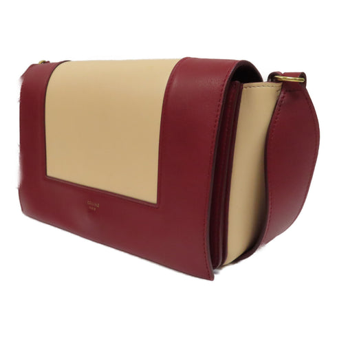 CELINE GHW Frame Shoulder Bag 180263 Calfskin Leather Red/Beige