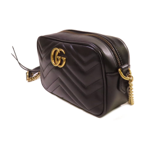 GUCCI GG Marmont Shoulder Bag Crossbody Calfskin Leather 448065 Black