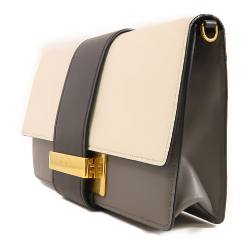 PRADA GHW Cahier Shoulder Bag Calfskin Leather 1BD069 Grey/White/Black