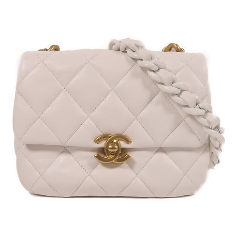 CHANEL CC Chain Shoulder Bag Calfskin Leather White